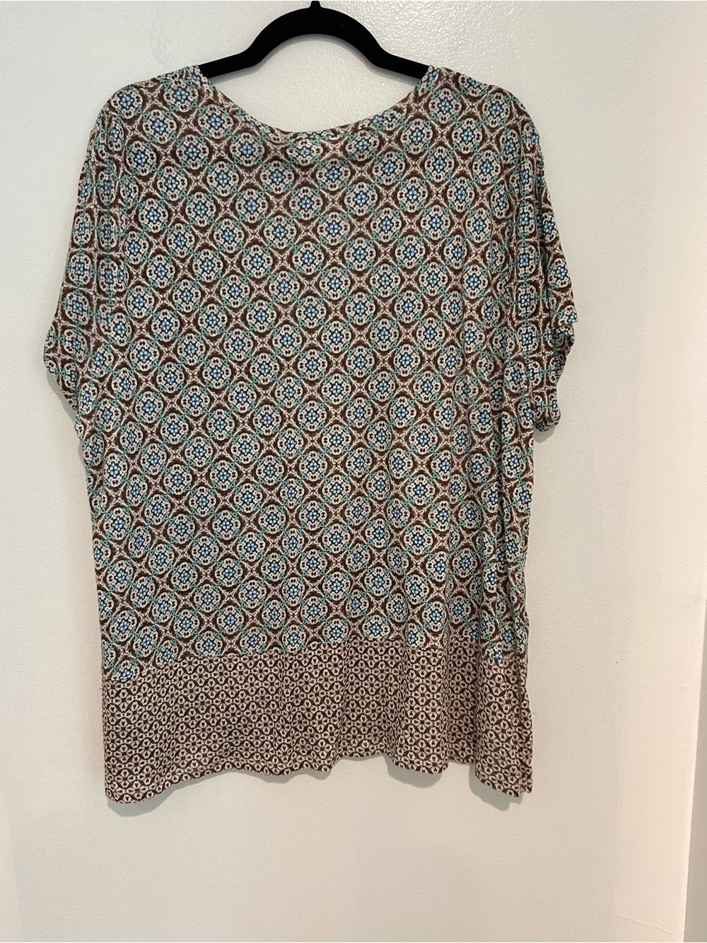J. Jill Brown and Blue Printed Short Sleeve Tunic Boho Transitional